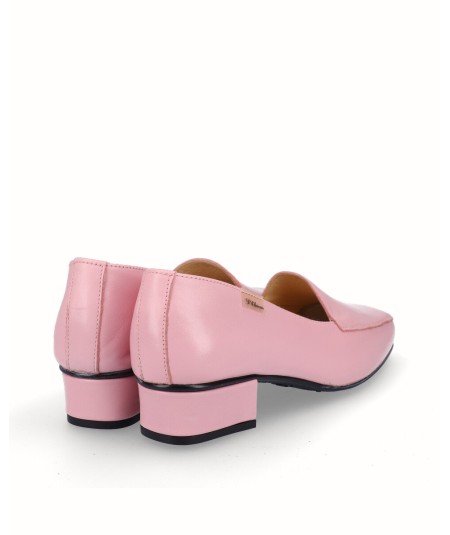 Pink leather high heel moccasin shoe