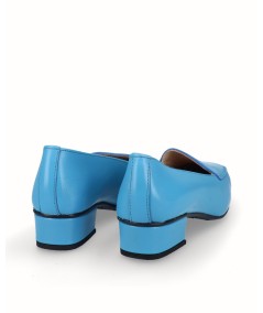 Turquoise blue leather high heel moccasin shoe