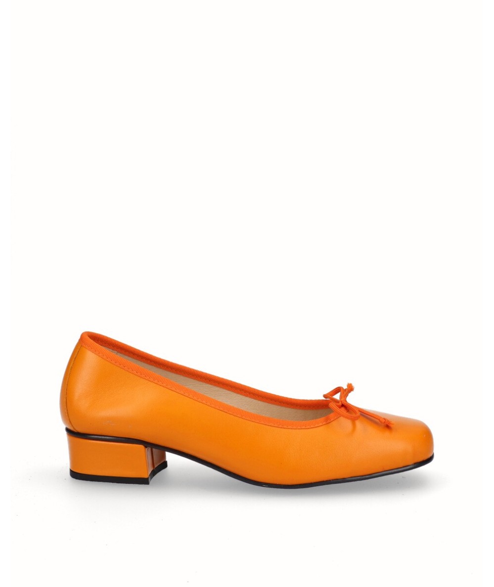 Orange leather ballerina shoe