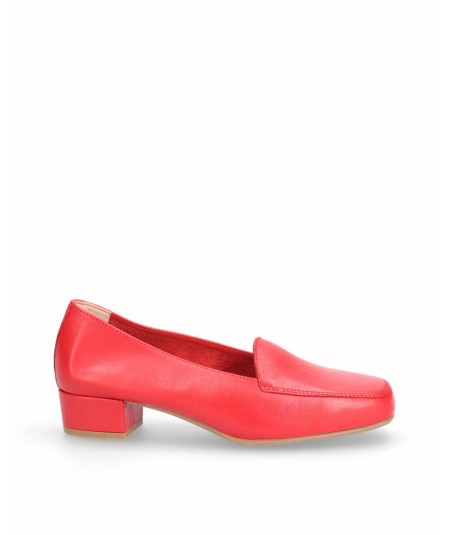 Red leather high heel moccasin shoe