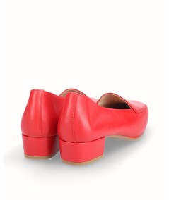 Red leather high heel moccasin shoe