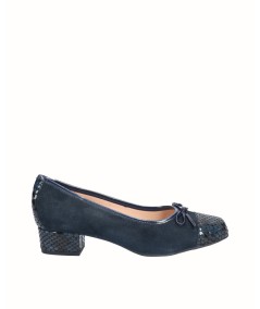 Zapato bailarina tacón piel nacarada combinado piel grabado serpiente azul marino