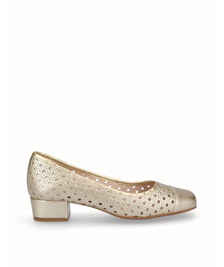 Gold chopped leather high heel shoe