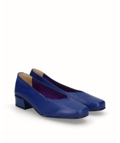 Zapato salón tacón piel azul francia