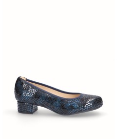 Blue snake engraved leather high heel shoe