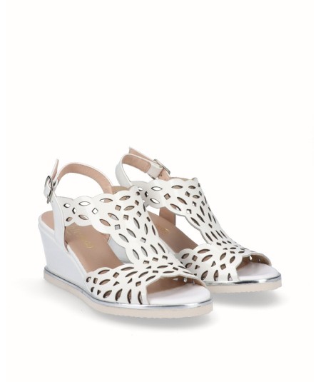 White patent leather wedge sandal