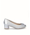 White fantasy leather high-heeled lounge shoe with silver leather