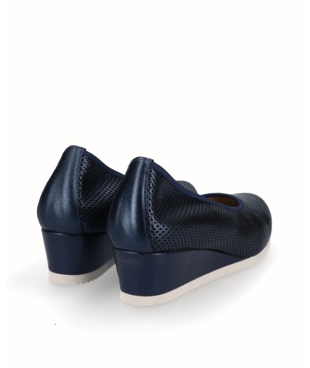 Navy blue pearl leather removable sole wedge lounge shoe