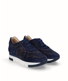 Navy blue split leather sports shoe
