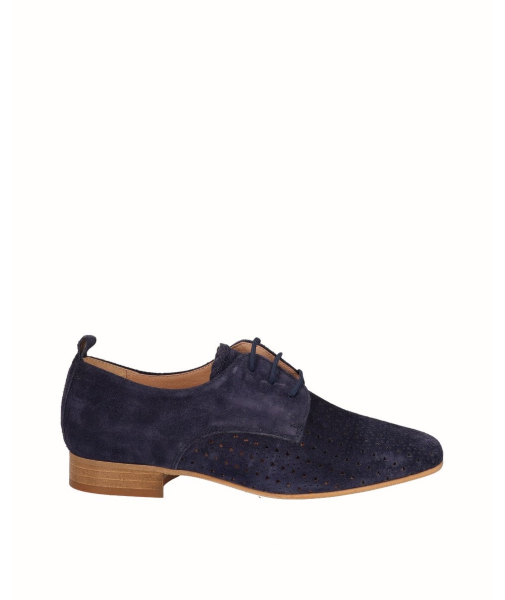 Navy blue split leather blucher shoe