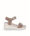 Beige suede leather wedge sandal with engraved snake skin
