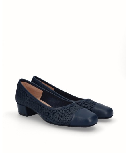 Navy blue chopped leather high heel shoe