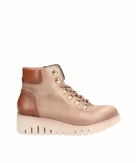 BOTIN PIEL CORDONES BEIG MARRON