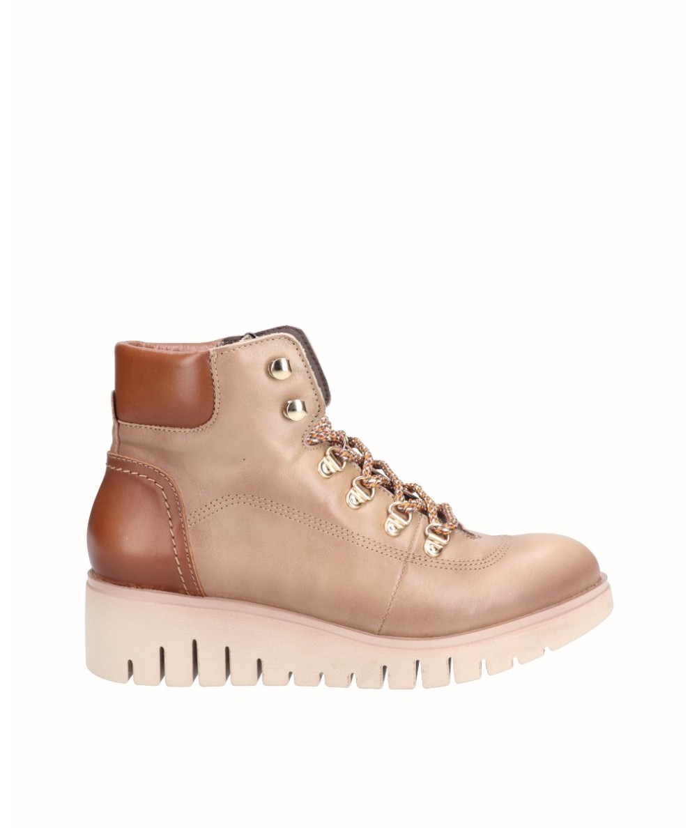 BOTIN PIEL CORDONES BEIG MARRON
