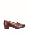 Mocha leather moccasin high heel shoe