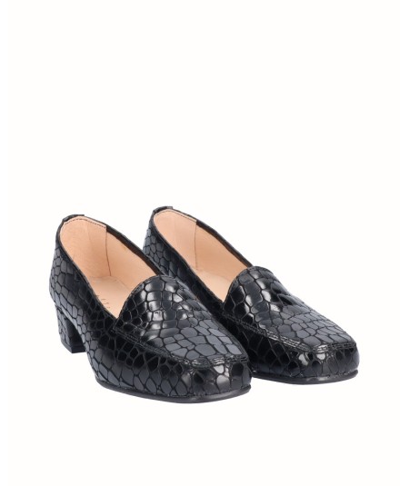 Zapato tacón mocasín piel negro