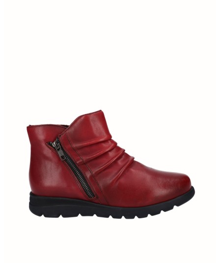 Botin piel rojo con cremallera
