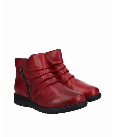 Botin piel rojo con cremallera