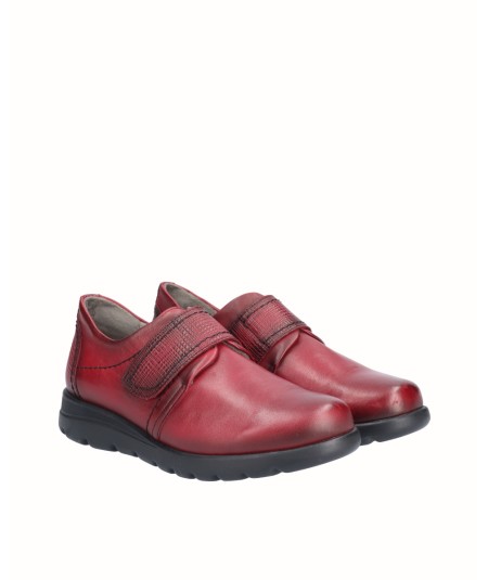 Zapato deportivo plano piel rojo con cierre velcro