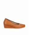Camel leather removable sole wedge lounge shoe