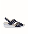 Navy blue patent leather wedge sandal