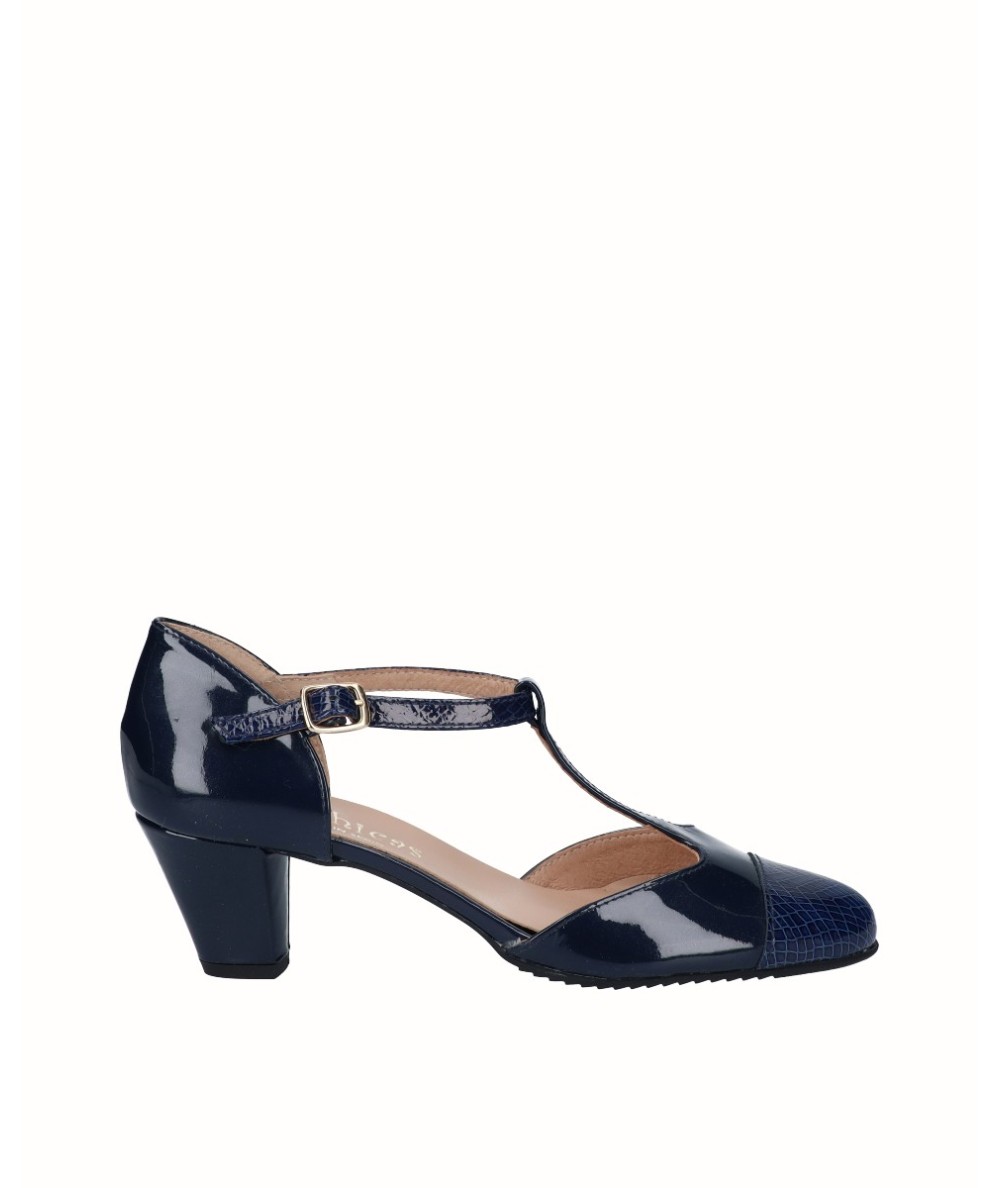 Navy blue combined patent leather high heel sandal