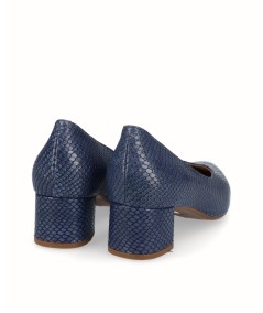 Blue engraved leather high-heeled shoe