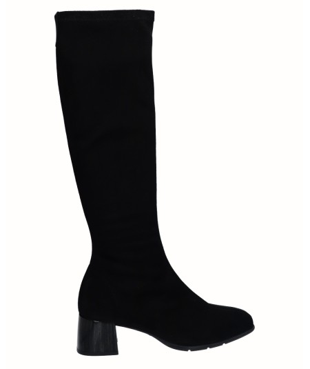 Black lycra high-heeled boot