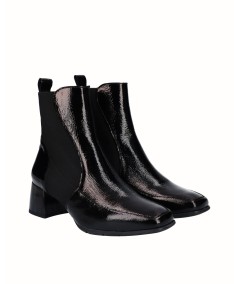 Black patent leather ankle boot