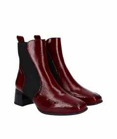 Burgundy patent leather ankle boot