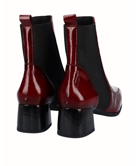 Burgundy patent leather ankle boot