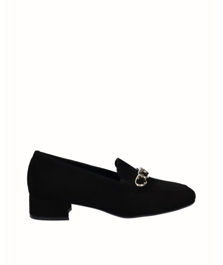 Black suede leather high-heeled shoe