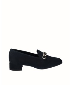 Blue suede leather high-heeled shoe