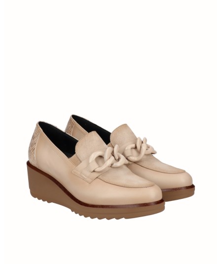 Beige combined leather wedge shoe