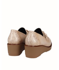 Beige combined leather wedge shoe