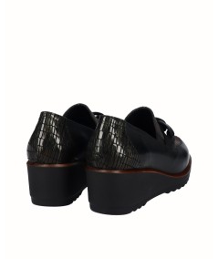 Black combined leather wedge shoe