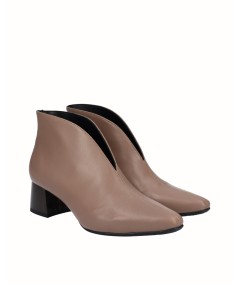 Taupe smooth leather high-heeled ankle boot