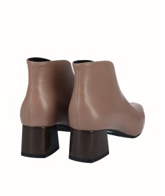 Taupe smooth leather high-heeled ankle boot
