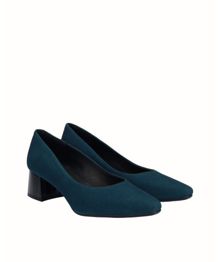 Blue suede leather high-heeled shoe