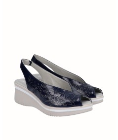 Navy patent leather wedge sandal