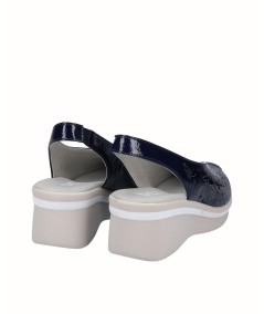 Navy patent leather wedge sandal