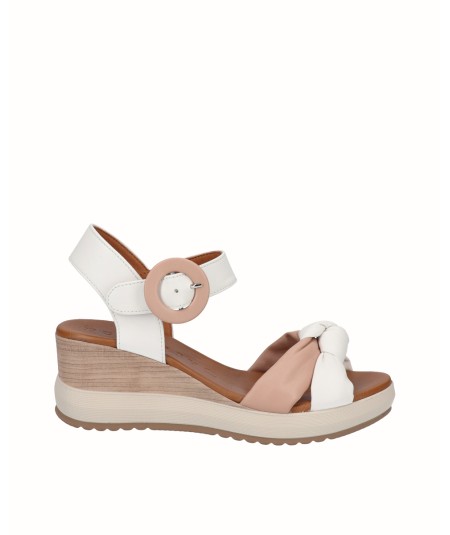 White-pink leather wedge...