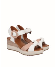 White-pink leather wedge sandal