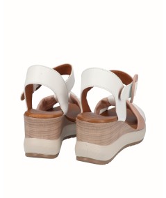 White-pink leather wedge sandal