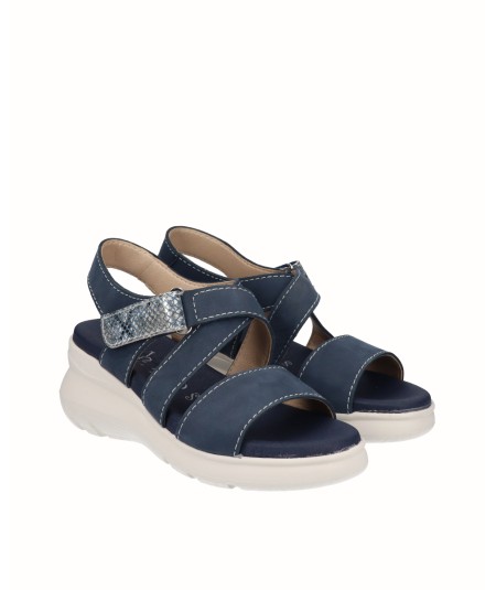 Blue snake combined leather wedge sandal