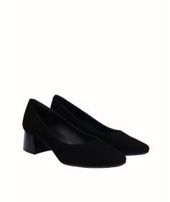 Black suede leather high-heeled shoe