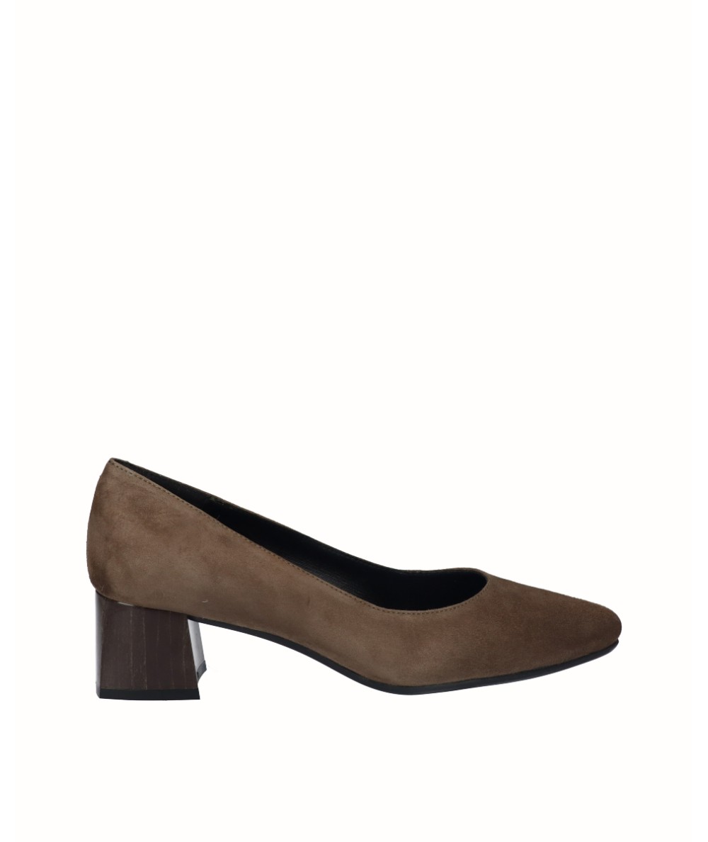 Khaki suede leather high-heeled shoe