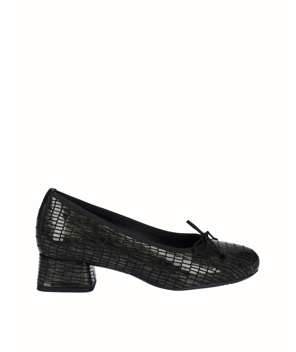 Dark gray embossed leather high-heeled ballerina shoe