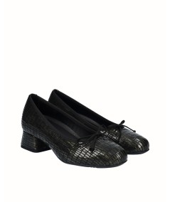 Dark gray embossed leather high-heeled ballerina shoe