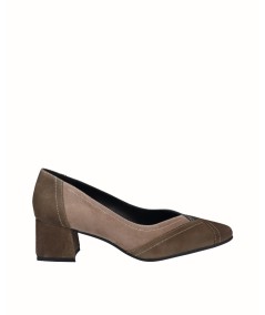 High-heeled leather combined suede military shoe